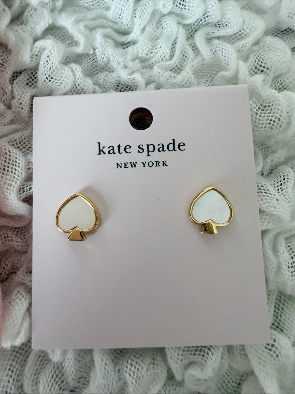 kate spade Gold and White Spade Stud Earrings with Pink Pouch